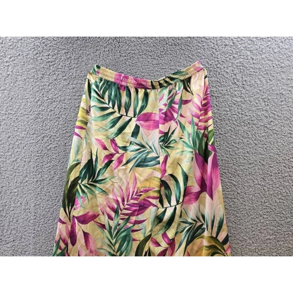 GUESS Ines Wide-Leg Pants Women's M Tropical Escape Print Elastic Waist Pull On